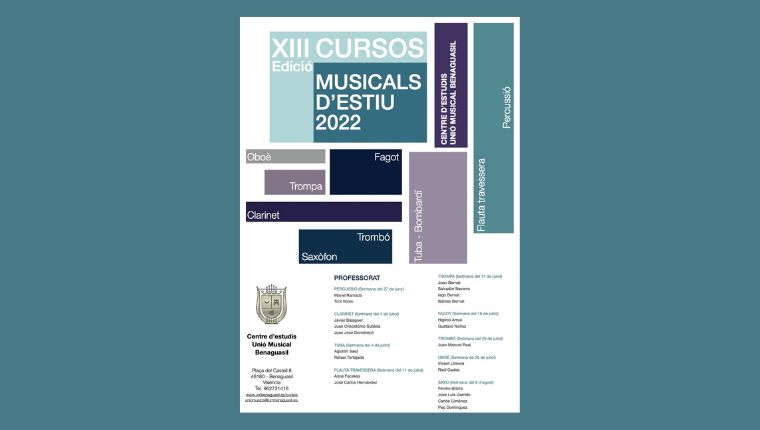 XIII Edició dels Cursos musicals d'estiu de la Unió Musical de Benaguasil